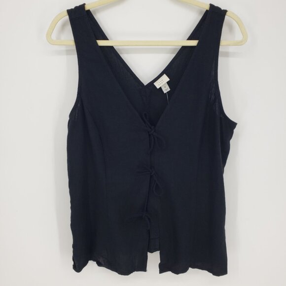 a new day Bow Tie Front Sleeveless Top M Womens Linen Blend Black - Picture 1 of 9